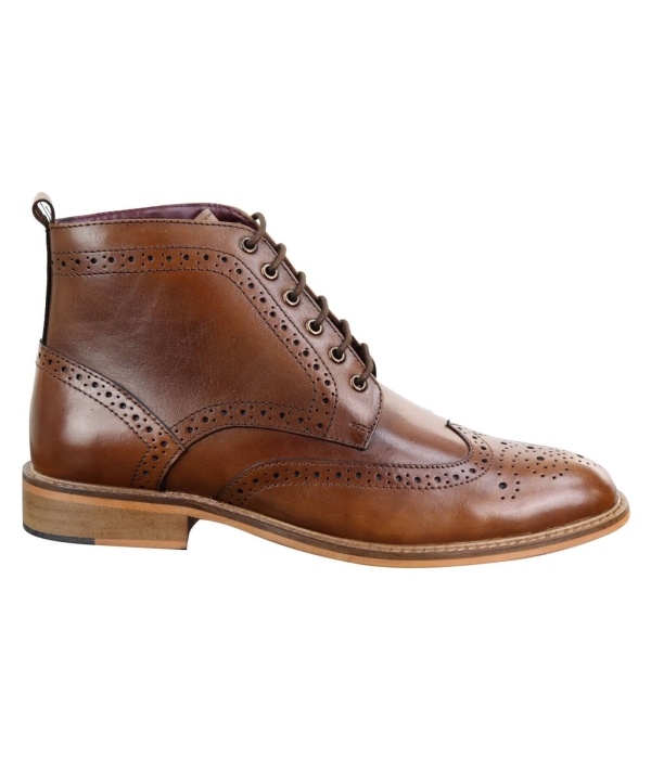 Mens Brogue Ankle Boots  Tan