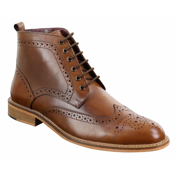 Mens Brogue Ankle Boots  Tan