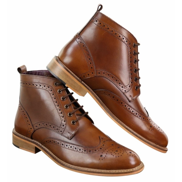 Mens Brogue Ankle Boots  Tan