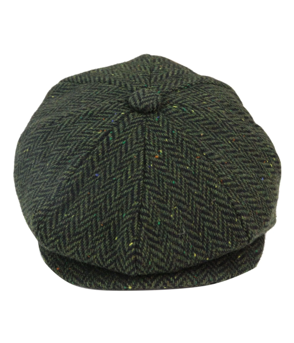 Mens Herringbone Tweed 8 Panel Cap Olive