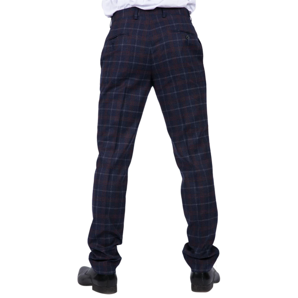 Mens Classic Trousers Tweed Check Retro 1920s Gatsby Blinders Blue Navy Wedding