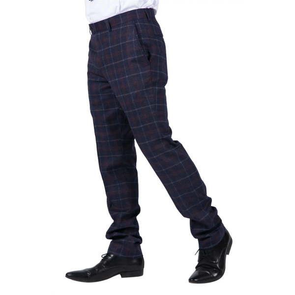Mens Classic Trousers Tweed Check Retro 1920s Gatsby Blinders Blue Navy Wedding