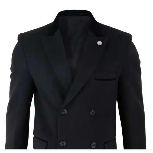 Mens 3/4 Long Double Breasted Black Overcoat