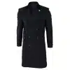 Mens 3/4 Long Double Breasted Black Overcoat