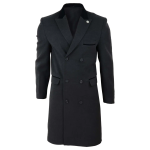 Mens 3/4 Long Double Breasted Charcoal Overcoat - X-Large