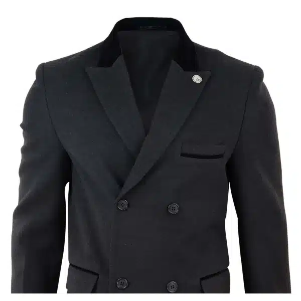 Mens 3/4 Long Double Breasted Charcoal Overcoat