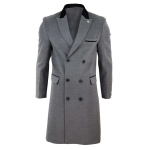 Mens 3/4 Long Double Breasted Grey Overcoat - Large
