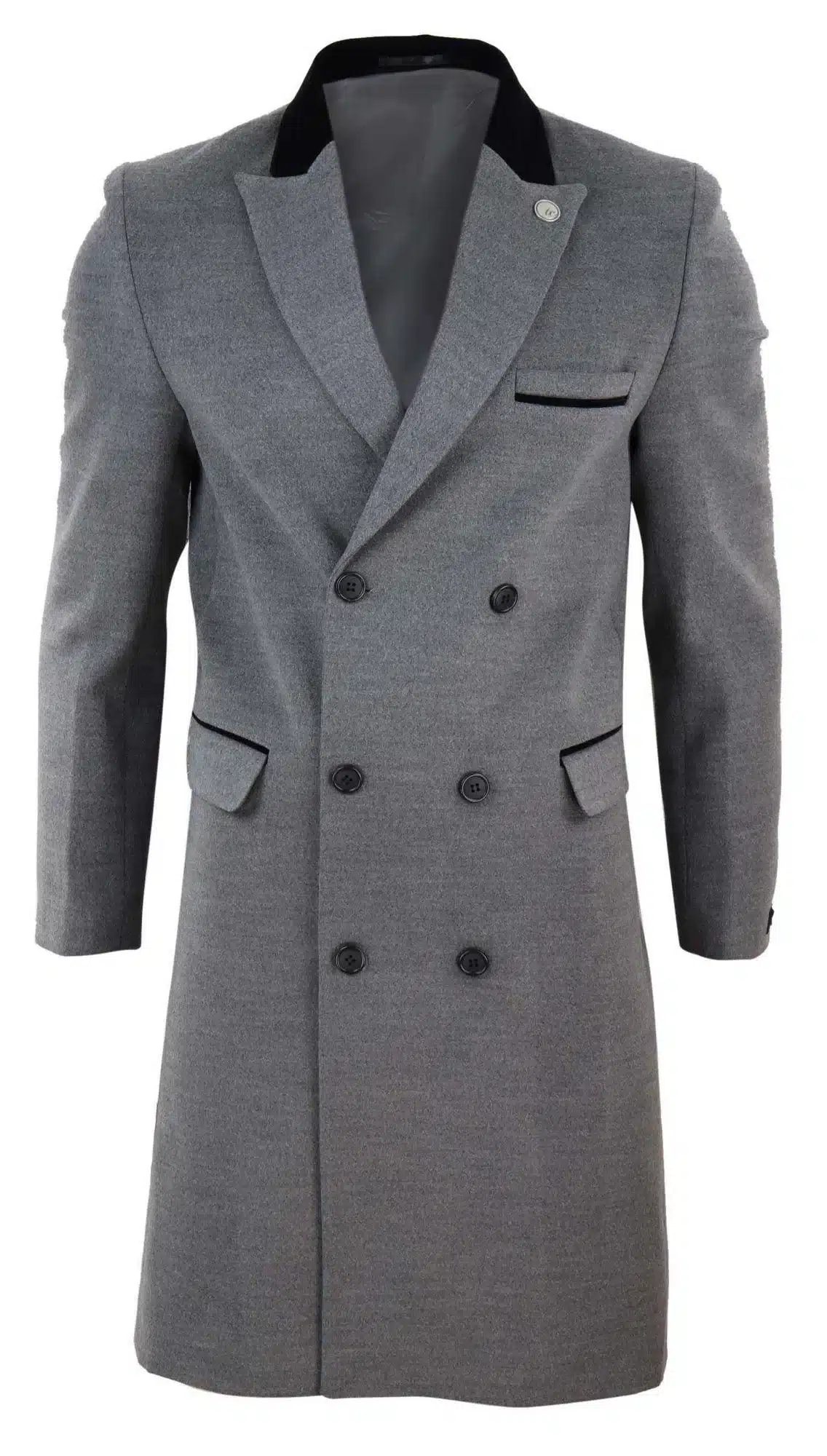 Mens 3/4 Long Double Breasted Grey Overcoat: Buy Online - Happy Gentleman