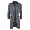 Mens 3/4 Long Double Breasted Grey Overcoat