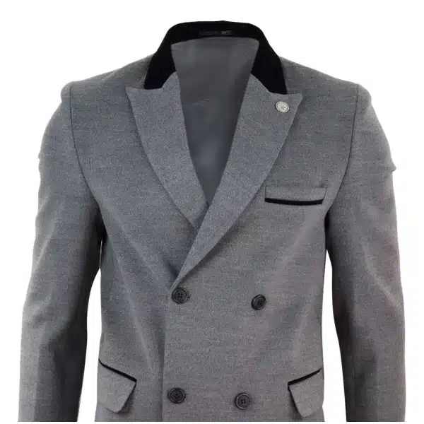 Mens 3/4 Long Double Breasted Grey Overcoat