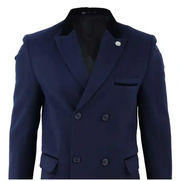 Mens 3/4 Long Double Breasted Navy Overcoat