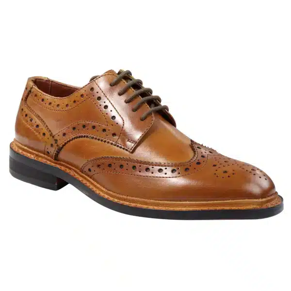 Mens Oxford Brogue Shoes Laced Leather Goodyear Welted Tan Brown Burgundy
