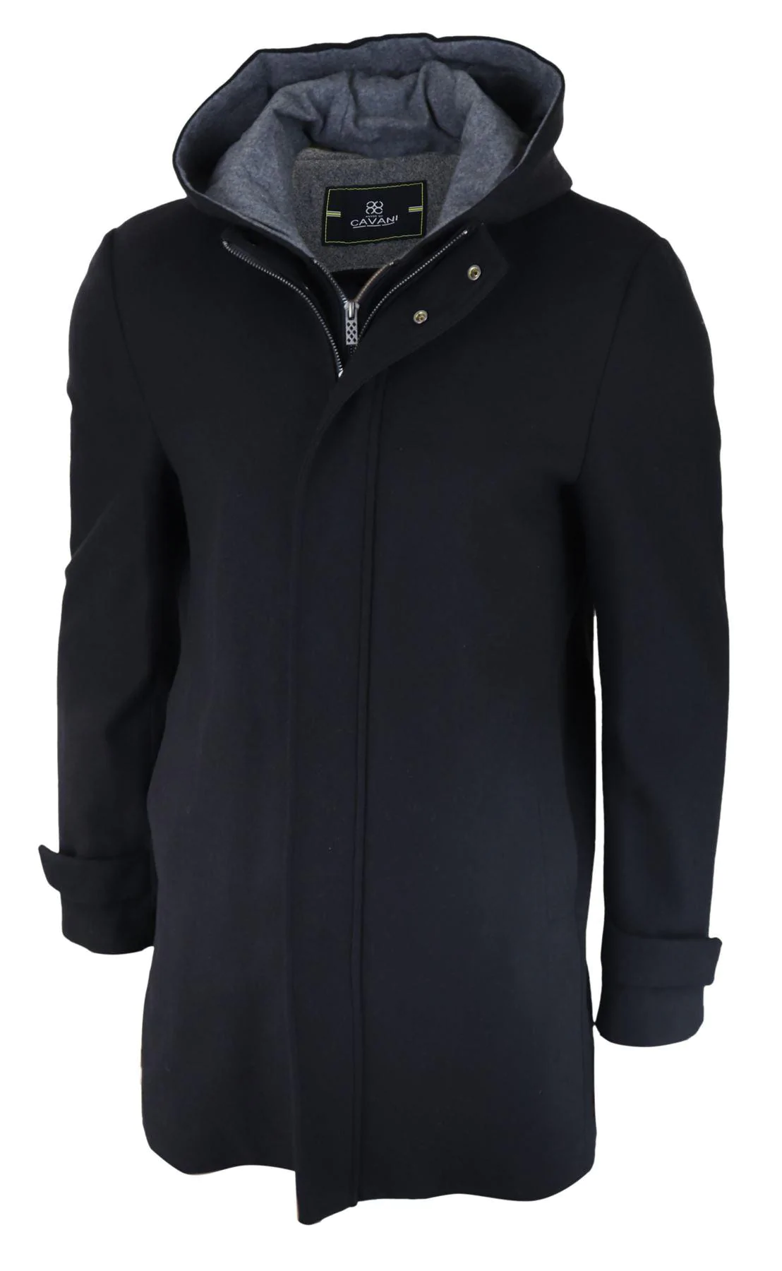Mens 3/4 Long Overcoat Black Jacket Coat Removable Hood Smart Casual Winter  Warm Wool