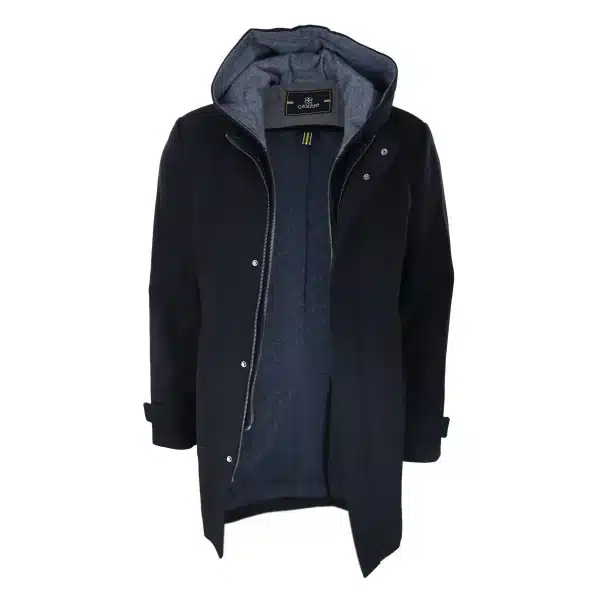 Mens 3/4 Long Overcoat Black Jacket Coat Removable Hood Smart Casual Winter Warm Wool