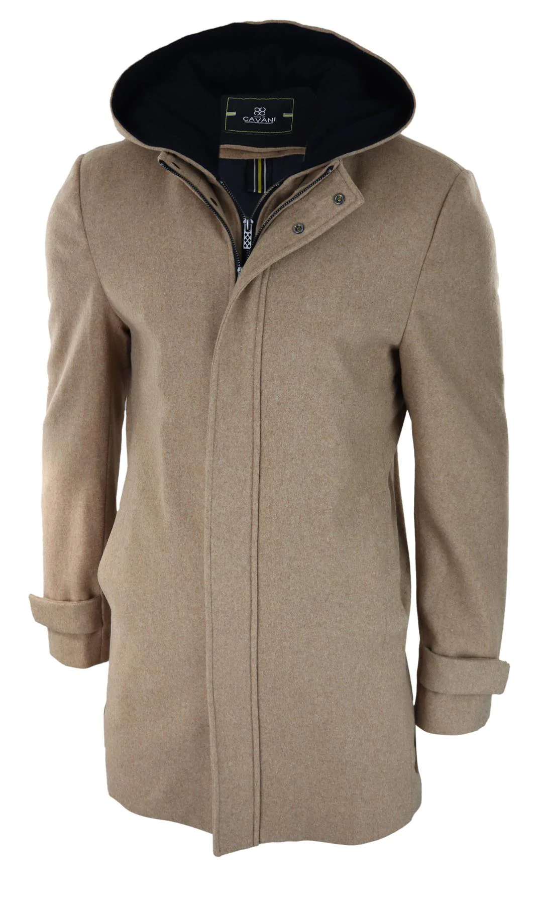Mens 3/4 Long Overcoat Camel Jacket Coat Removable Hood Smart Casual Winter  Warm Wool