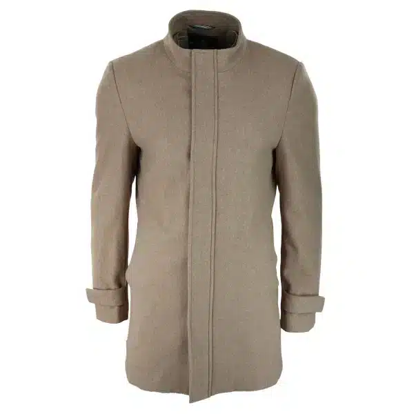 Mens 3/4 Long Overcoat Camel Jacket Coat Removable Hood Smart Casual Winter Warm Wool