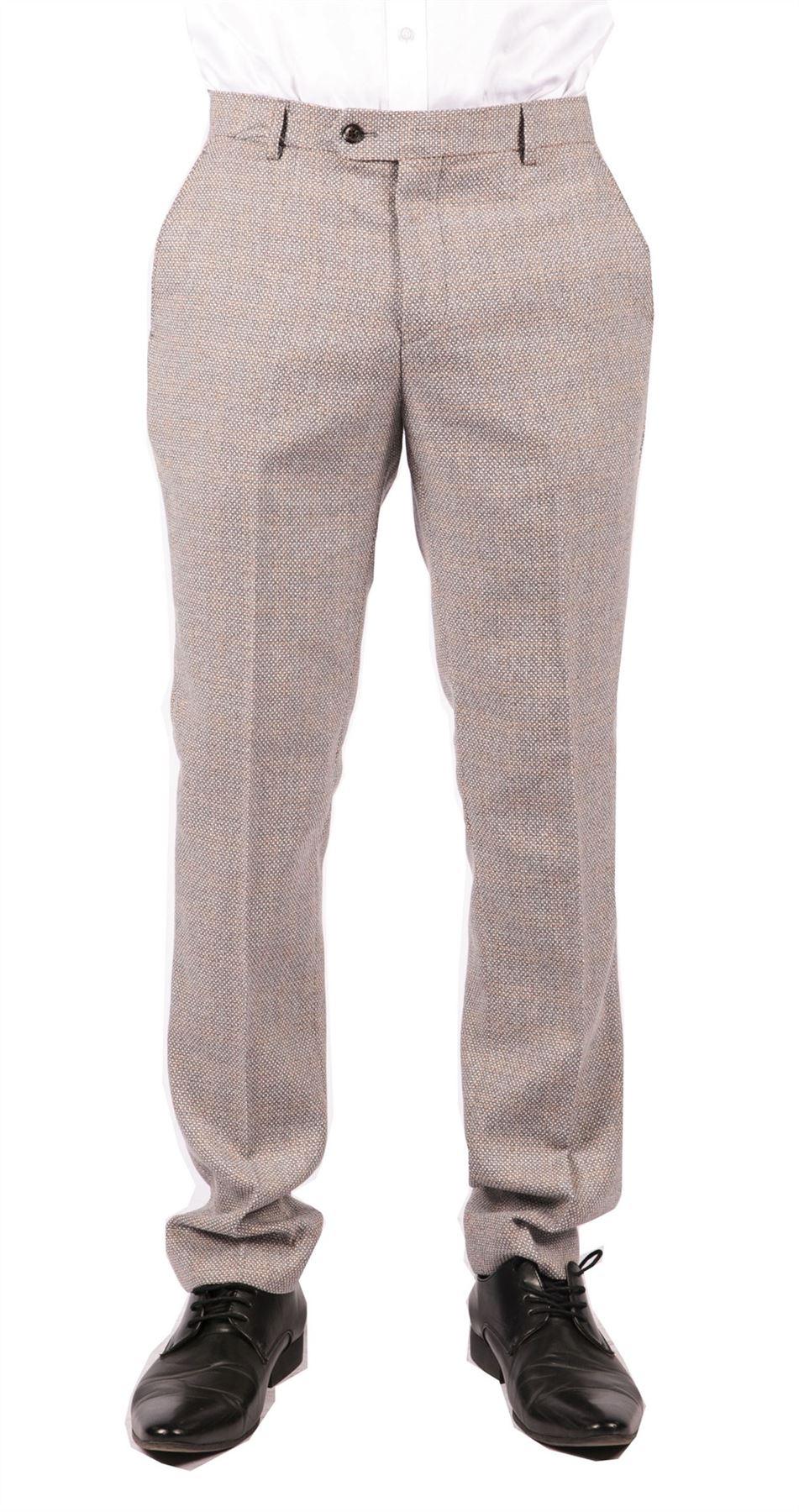 Mens Trousers Tweed Check Vintage Retro Peaky Tailored Fit 1920s Cream ...