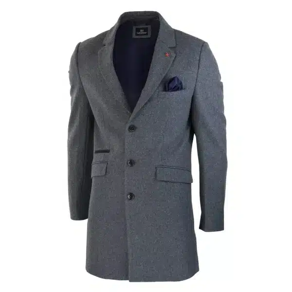 Cavani Mens Classic 3/4 Length Grey Overcoat