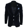 Mens Velvet Blazer Suit Jacket 2 Button Dinner Smart Casual Formal Tailored Fit - Black