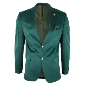 Mens Velvet Blazer Suit Jacket 2 Button Dinner Smart Casual Formal Tailored Fit – Green