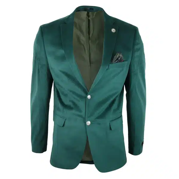 Mens Velvet Blazer Suit Jacket 2 Button Dinner Smart Casual Formal Tailored Fit - Green