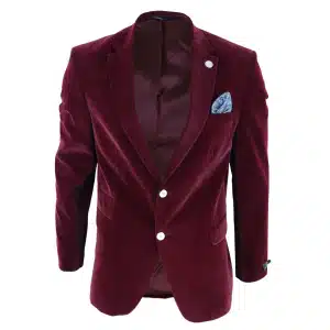 Mens Velvet Blazer Suit Jacket 2 Button Dinner Smart Casual Formal Tailored Fit – Wine