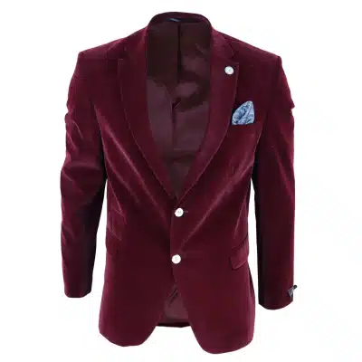 Mens Velvet Blazer Suit Jacket 2 Button Dinner Smart Casual Formal Tailored Fit - Wine