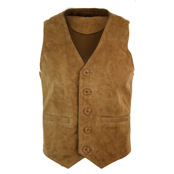 Mens Waistcoat Gilet Real Genuine Suede Leather Retro Vintage Western Vest Tan Brown