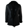 Mens Real Shearling German Navy Sheepskin Double Breasted Jacket Black Fitted
