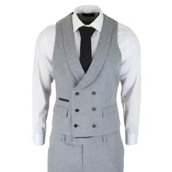Mens Wool 3 Piece Grey Suit Double Breasted Waistcoat Wedding Party Vintage 1920s