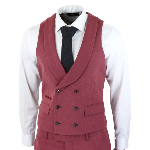Mens Wool 3 Piece Burgundy Red Suit Double Breasted Wedding Party Vintage 1920s