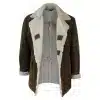 Mens Real Shearling German Navy Sheepskin Double Breasted Jacket Vintage Brown