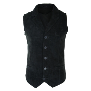 Mens Real Suede Leather Black Smart Casual Gilet Waistcoat Vintage Retro