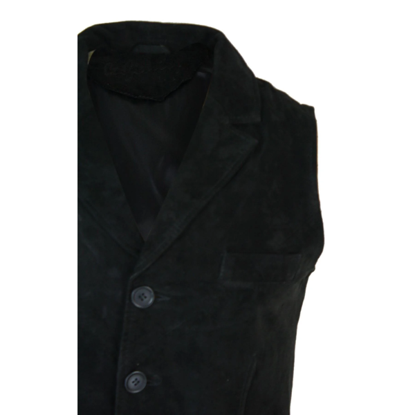 Mens Real Suede Leather Black Smart Casual Gilet Waistcoat Vintage Retro