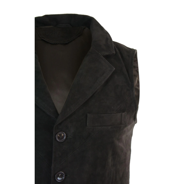 Mens Real Suede Leather Brown Smart Casual Gilet Waistcoat Vintage Retro