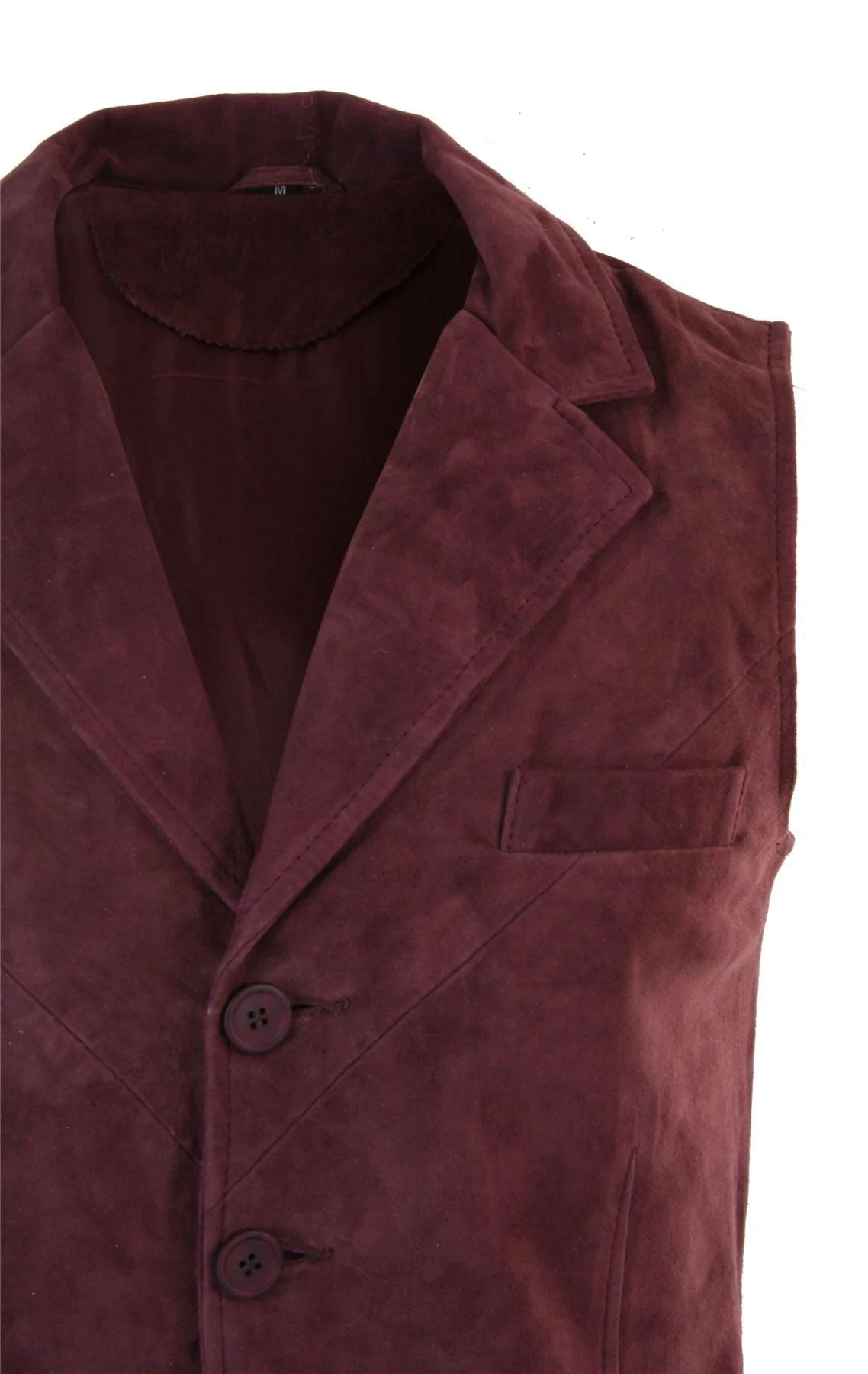 Mens Real Suede Leather Burgundy Smart Casual Gilet Waistcoat Vintage Retro