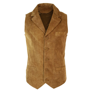 Mens Real Suede Leather Tan Brown Smart Casual Gilet Waistcoat Vintage Retro