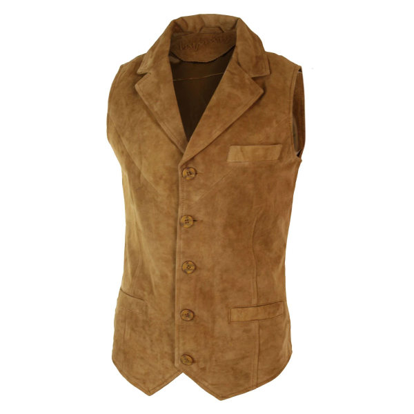 Mens Real Suede Leather Tan Brown Smart Casual Gilet Waistcoat Vintage Retro