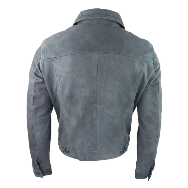 Mens Genuine Suede Jacket Leather Jeans Denim Short Mens Biker Classic Vintage Grey