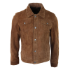 Mens Genuine Suede Jacket Leather Jeans Denim Short Mens Biker Classic Vintage Tan