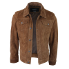 Mens Genuine Suede Jacket Leather Jeans Denim Short Mens Biker Classic Vintage Tan