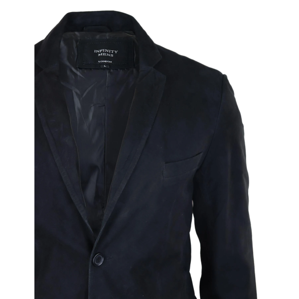Mens Genuine Suede Blazer Style Jacket Leather Mens Classic VIntage Smart Casual Black