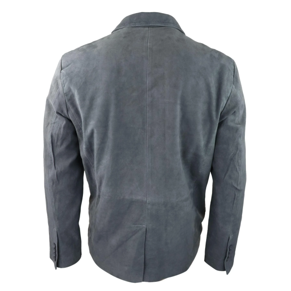 Mens Genuine Suede Blazer Style Jacket Leather Mens Classic VIntage Smart Casual Grey