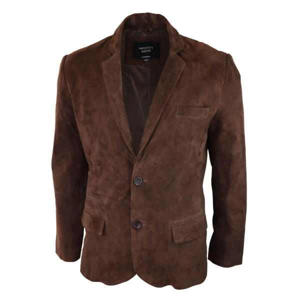 Mens Genuine Suede Blazer Style Jacket Leather Mens Classic VIntage Smart Casual Brown