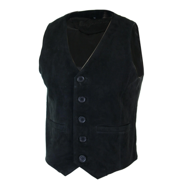 Mens Waistcoat Gilet Real Genuine Suede Leather Retro Vintage Western Vest Black