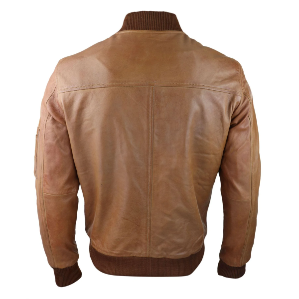 Mens Genuine Leather Bomber Jacket Leather Casual Varsity VIntage Smart Casual Tan