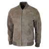 Mens Genuine Suede Bomber Jacket Leather Casual Varsity VIntage Smart Casual Beige
