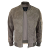 Mens Genuine Suede Bomber Jacket Leather Casual Varsity VIntage Smart Casual Beige