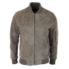 Mens Genuine Suede Bomber Jacket Leather Casual Varsity VIntage Smart Casual Beige