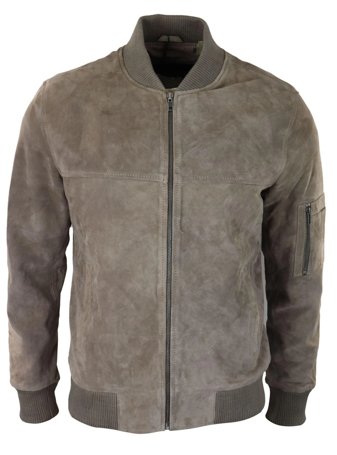 Mens Genuine Suede Bomber Jacket Leather Casual Varsity VIntage